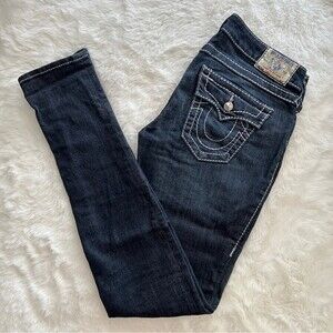 True Religion Super T Skinny Jeans in Dark Denim Blue w/Stone Buttons